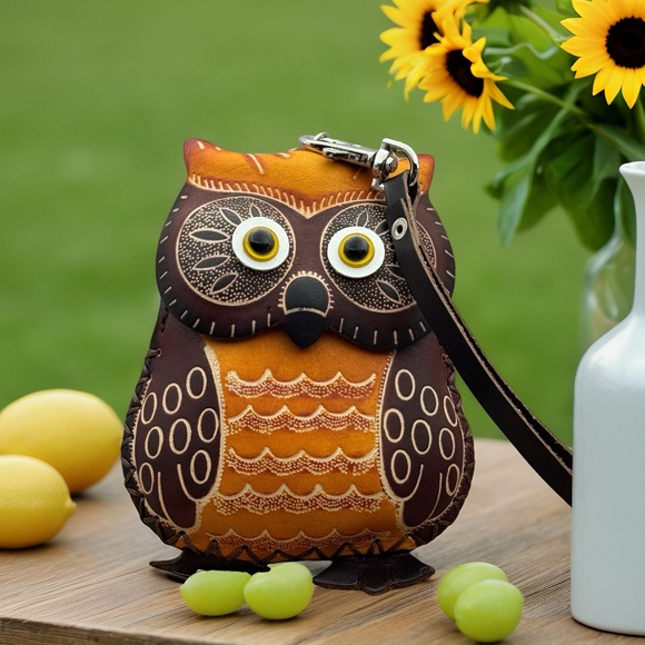 Rustic Southwest HandTooled Leather Owl Wristlet/Coin Purse - Picture 3 of 15